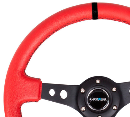 350mm 3 in. Deep Dish Red Leather Grip Steering Wheel - RST-006RR-BS-B