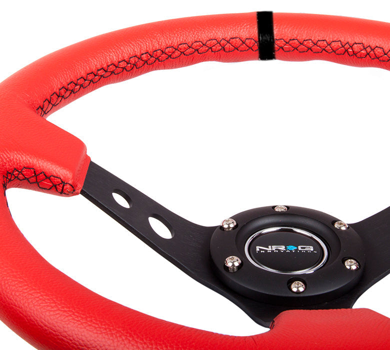 350mm 3 in. Deep Dish Red Leather Grip Steering Wheel - RST-006RR-BS-B