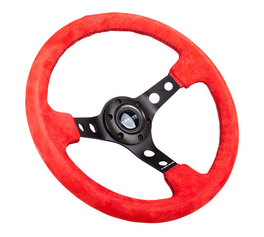 350mm 3 in. Deep Dish Red Suede Grip Steering Wheel - RST-006S-RR