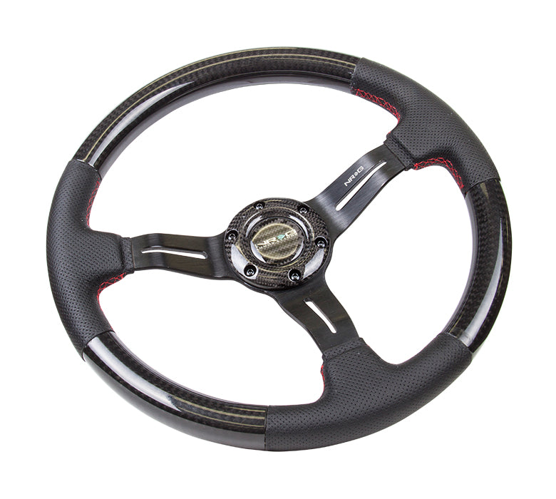 350mm 1.5 in. Deep Dish Carbon Fiber+Leather Grip Steering Wheel - ST-010CFRS