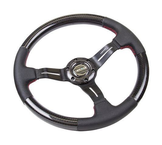 350mm 1.5 in. Deep Dish Carbon Fiber+Leather Grip Steering Wheel - ST-010CFRS