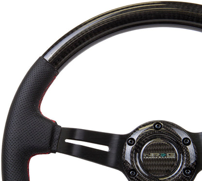 350mm 1.5 in. Deep Dish Carbon Fiber+Leather Grip Steering Wheel - ST-010CFRS