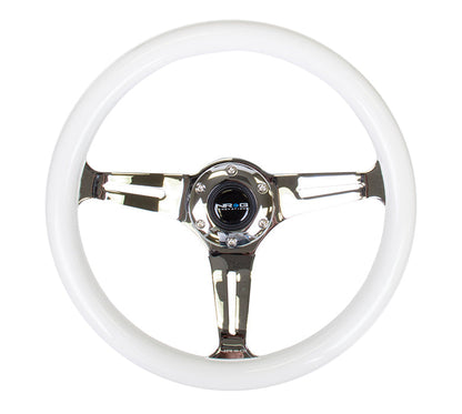 350mm Luminor White Wood Grain Steering Wheel - Purple Glow - ST-015CH-GL - PP