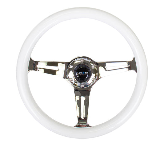 350mm Luminor White Wood Grain Steering Wheel - Purple Glow - ST-015CH-GL - PP