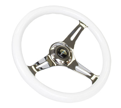 350mm Luminor White Wood Grain Steering Wheel - Purple Glow - ST-015CH-GL - PP