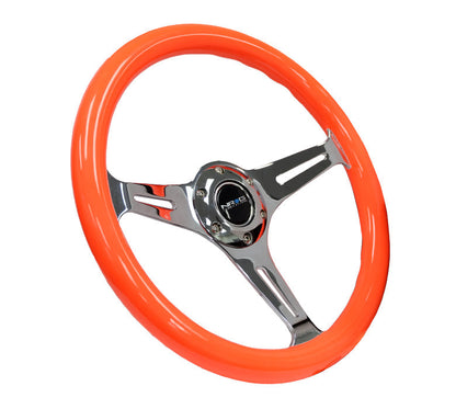 350mm 2 in. Deep Dish Orange Colored Wood Grip Steering Wheel - ST-015CH-NOR