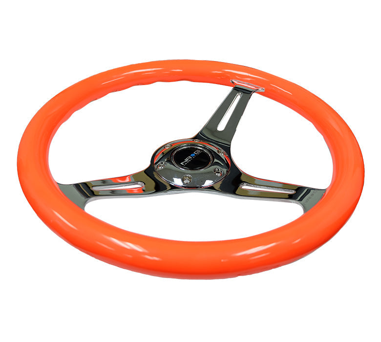 350mm 2 in. Deep Dish Orange Colored Wood Grip Steering Wheel - ST-015CH-NOR