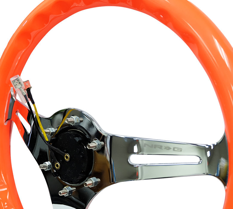 350mm 2 in. Deep Dish Orange Colored Wood Grip Steering Wheel - ST-015CH-NOR