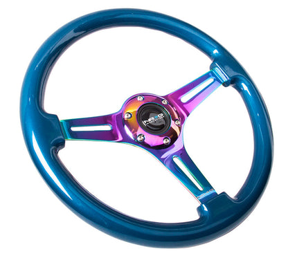350mm Blue Wood Grain Neochrome Spoke Steering Wheel - ST-015MC-BL