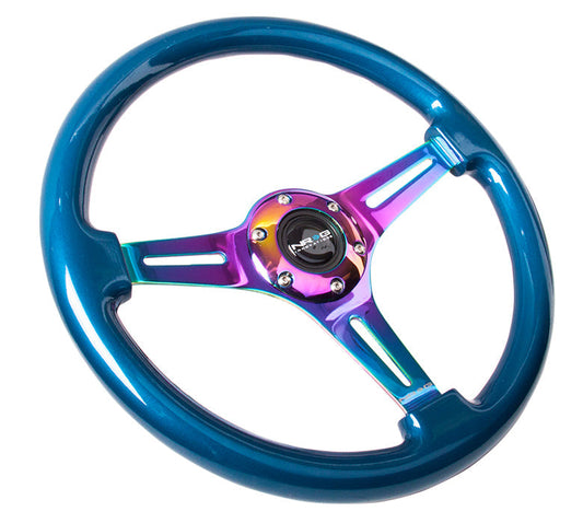 350mm Blue Wood Grain Neochrome Spoke Steering Wheel - ST-015MC-BL