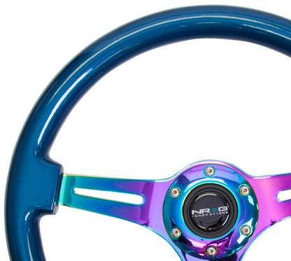 350mm Blue Wood Grain Neochrome Spoke Steering Wheel - ST-015MC-BL