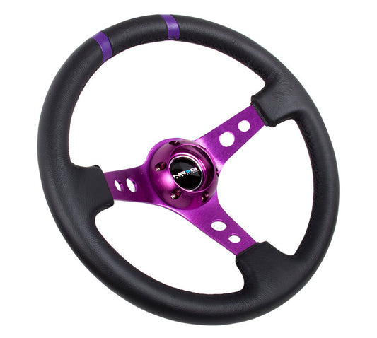 350mm 3 in. Deep Dish Leather Grip Steering Wheel - RST-016R-PP