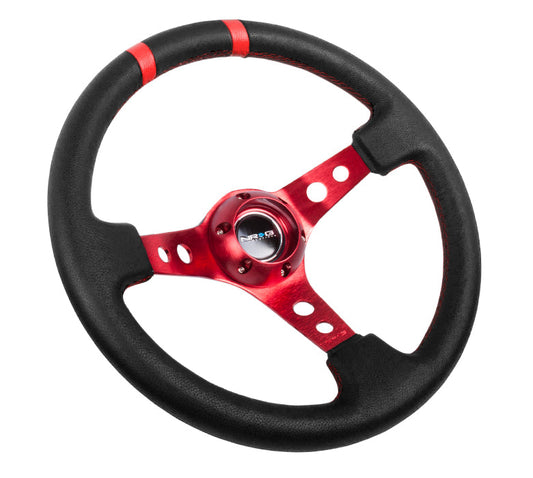 350mm 3 in. Deep Dish Leather Grip Steering Wheel - RST-016R-RD