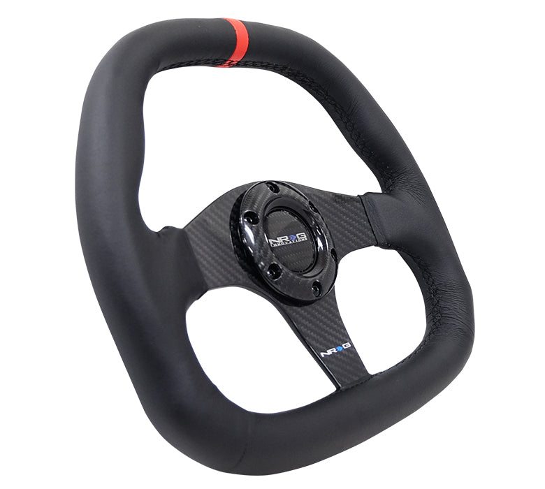 320mm Flat Bottom Leather Grip Carbon Fiber Steering Wheel - ST-019CF-R