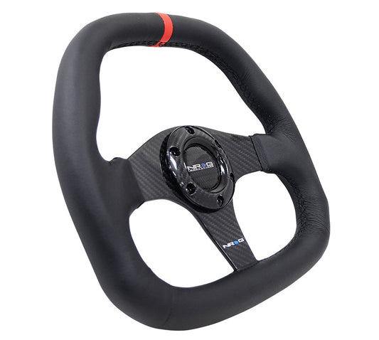 320mm Flat Bottom Leather Grip Carbon Fiber Steering Wheel - ST-019CF-R