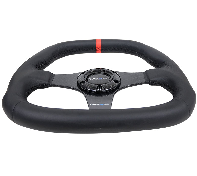 320mm Flat Bottom Leather Grip Carbon Fiber Steering Wheel - ST-019CF-R