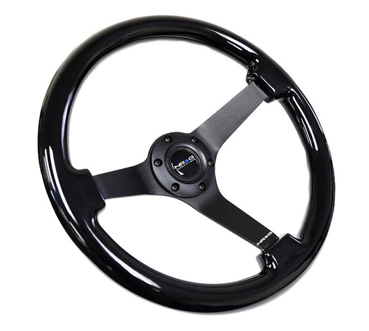 350mm Vintage Black Wood Grain Grip Steering Wheel - RST-036BK-BK