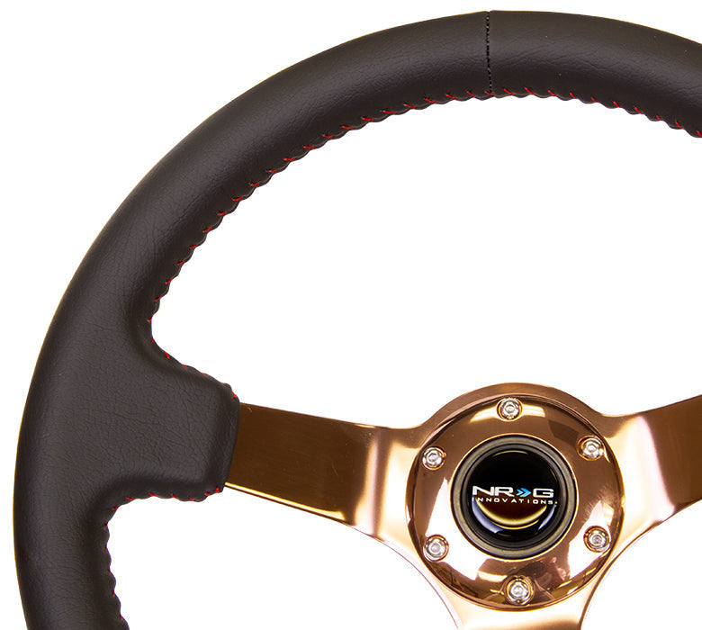 350mm 3 in. Deep Dish Rose Gold Spoke Leather Steering Wheel - ST-036RG
