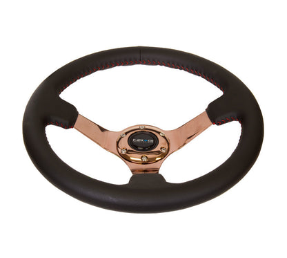 350mm 3 in. Deep Dish Rose Gold Spoke Leather Steering Wheel - ST-036RG