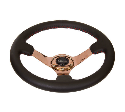350mm 3 in. Deep Dish Rose Gold Spoke Leather Steering Wheel - ST-036RG