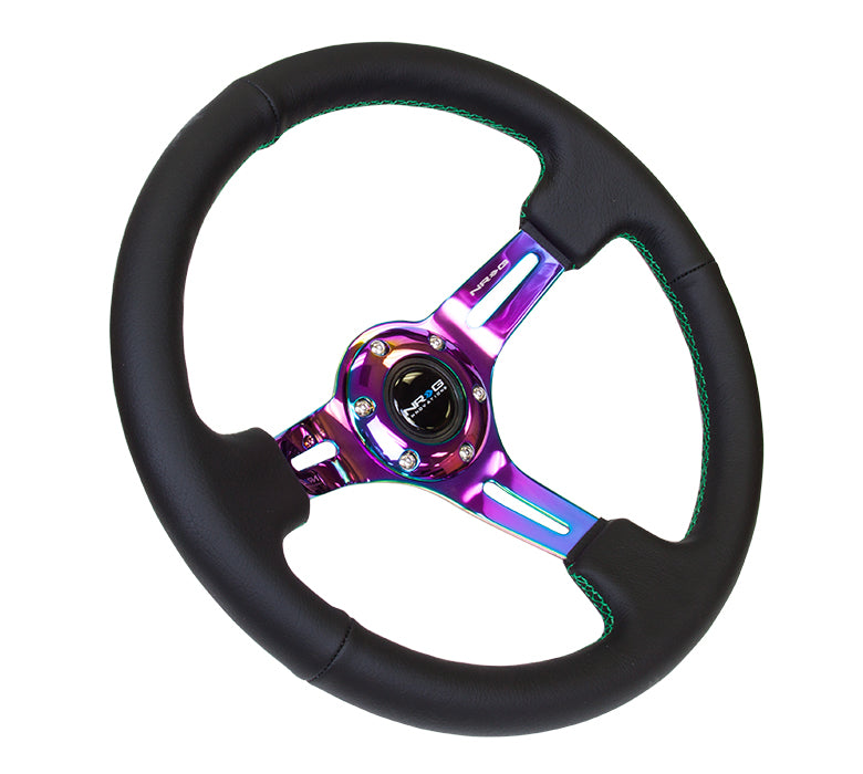 350mm 3 in. Deep Neochrome Spoke Leather Steering Wheel - ST-055R-MCGS