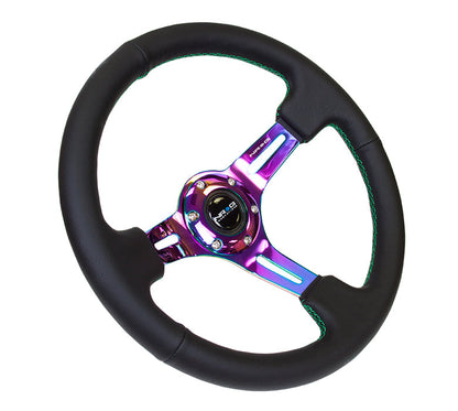 350mm 3 in. Deep Neochrome Spoke Leather Steering Wheel - ST-055R-MCGS