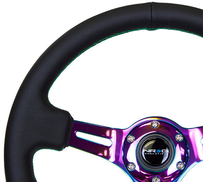 350mm 3 in. Deep Neochrome Spoke Leather Steering Wheel - ST-055R-MCGS