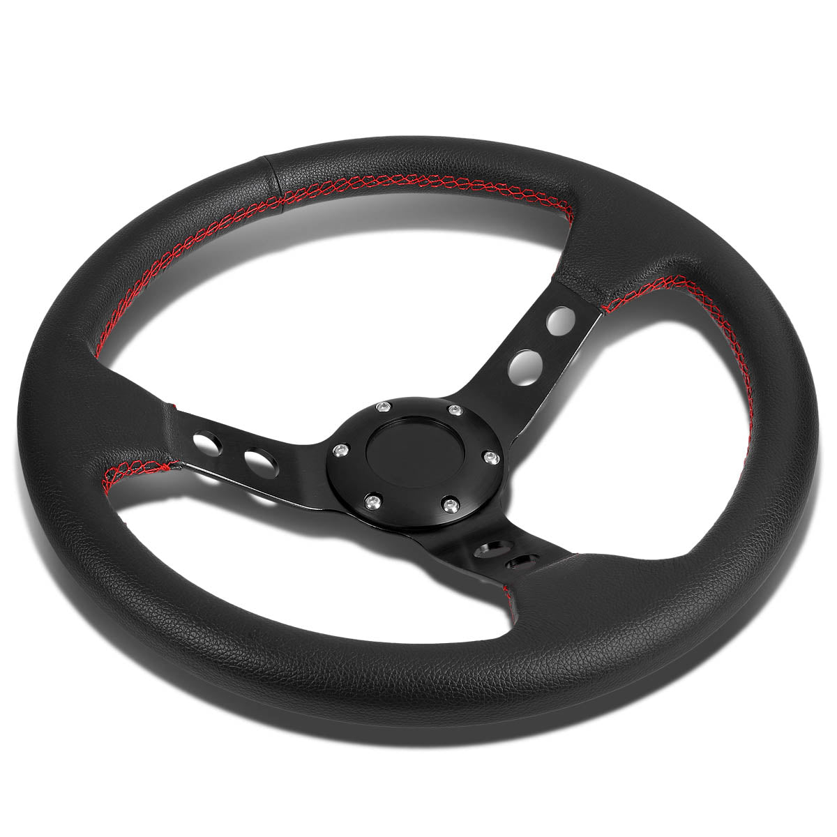 345mm Aluminum 3 in. Deep Dish Spoke Leather Grip Steering Wheel