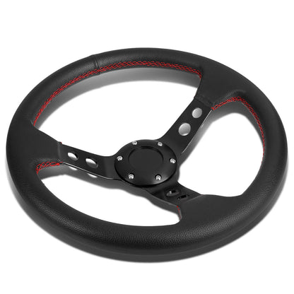 345mm Aluminum 3 in. Deep Dish Spoke Leather Grip Steering Wheel