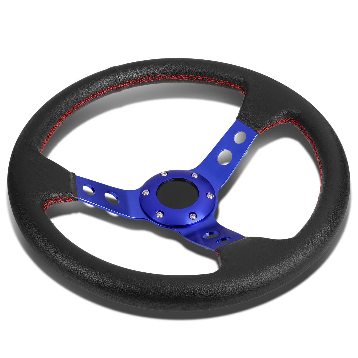 345mm Aluminum 3 in. Deep Dish Spoke Leather Grip Steering Wheel
