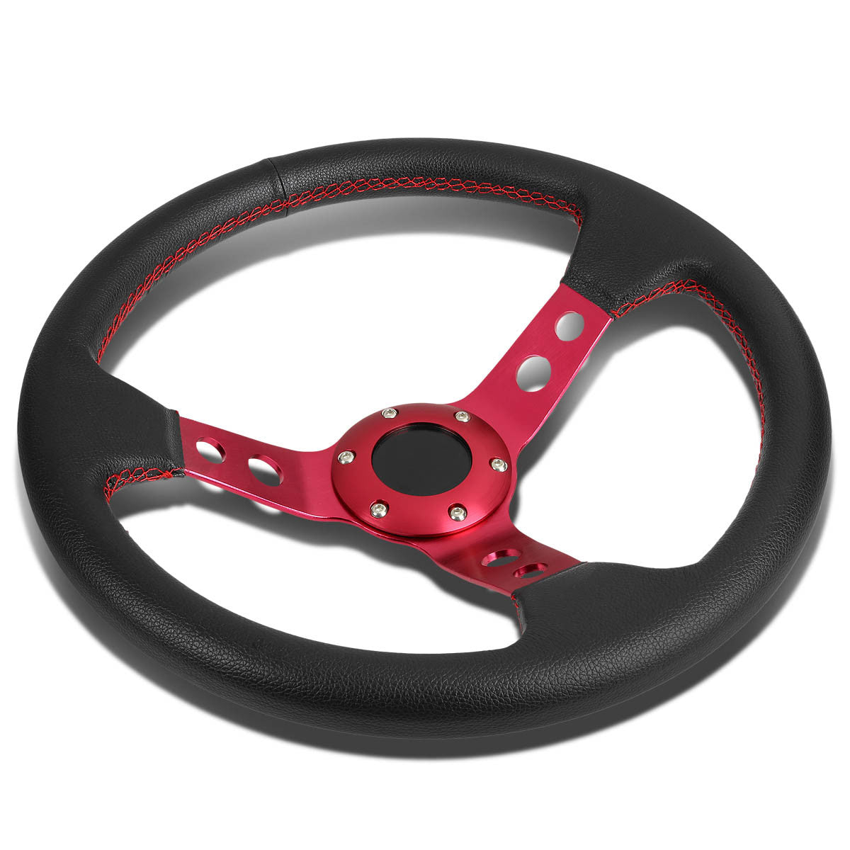 345mm Aluminum 3 in. Deep Dish Spoke Leather Grip Steering Wheel
