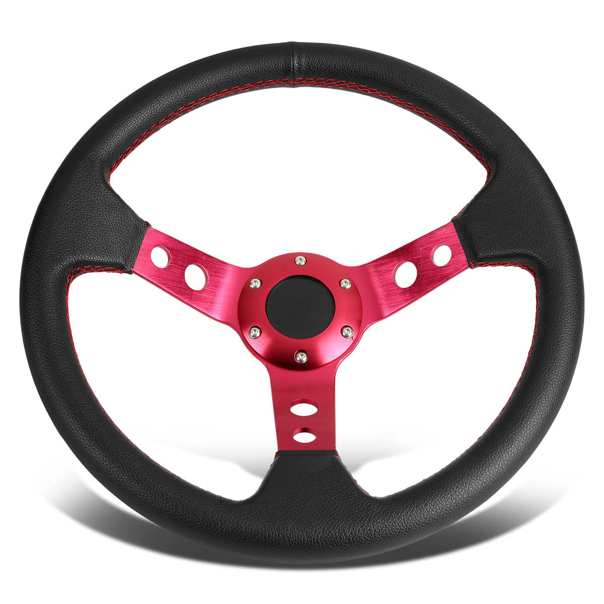 345mm Aluminum 3 in. Deep Dish Spoke Leather Grip Steering Wheel