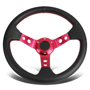 345mm Aluminum 3 in. Deep Dish Spoke Leather Grip Steering Wheel