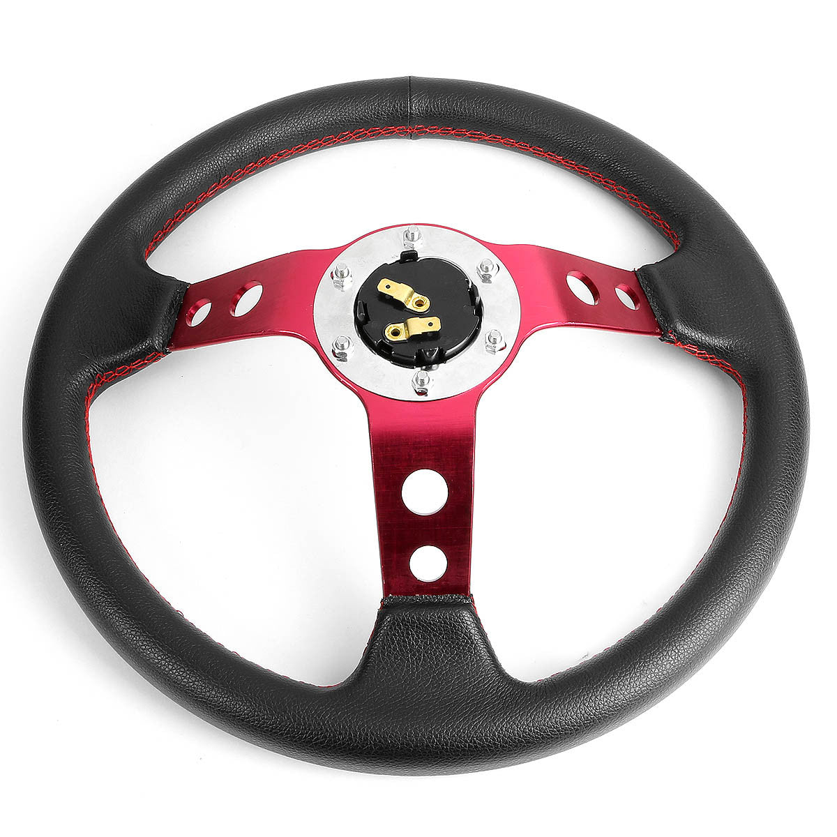 345mm Aluminum 3 in. Deep Dish Spoke Leather Grip Steering Wheel