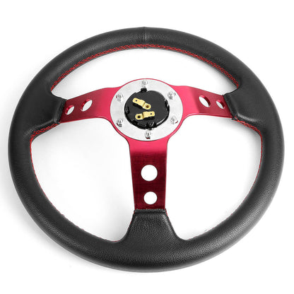 345mm Aluminum 3 in. Deep Dish Spoke Leather Grip Steering Wheel