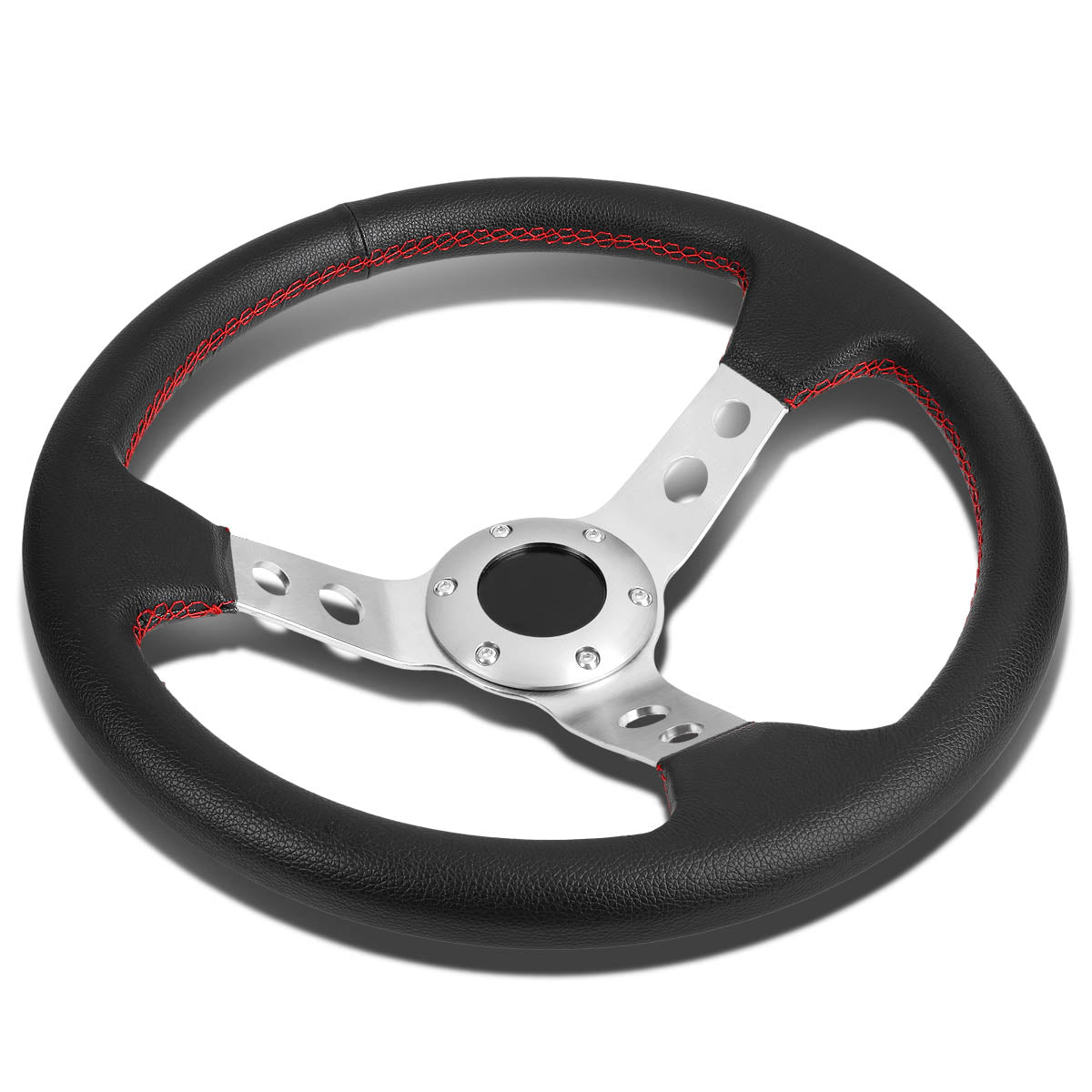 345mm Aluminum 3 in. Deep Dish Spoke Leather Grip Steering Wheel