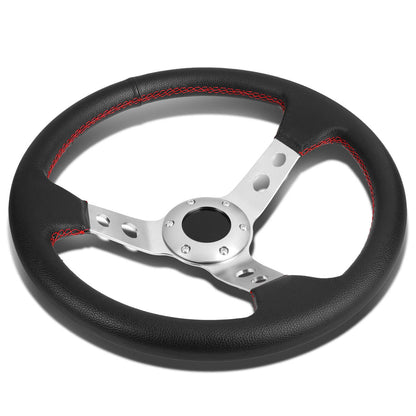 345mm Aluminum 3 in. Deep Dish Spoke Leather Grip Steering Wheel