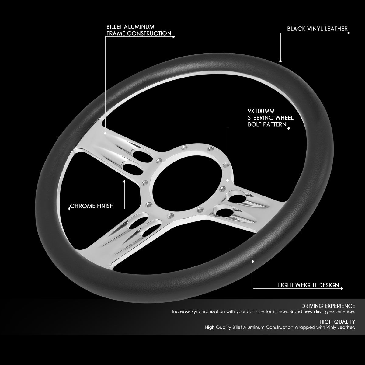 343mm 2.25 in. Deep Dish Banjo Style Leather Handle Steering Wheel