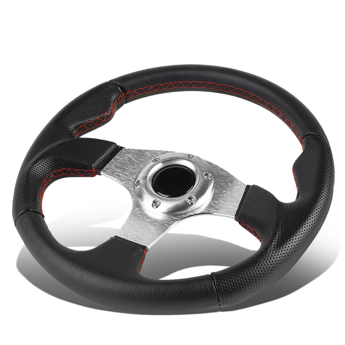 320mm Aluminum Spoke Vinyl Leather Grip Steering Wheel
