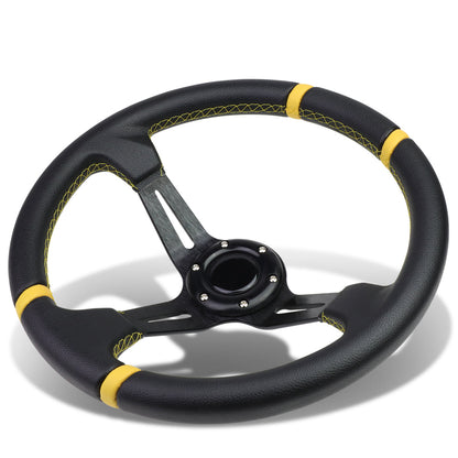 350mm Aluminum 3.5 in. Deep Dish Vinyl Leather Grip Steering Wheel