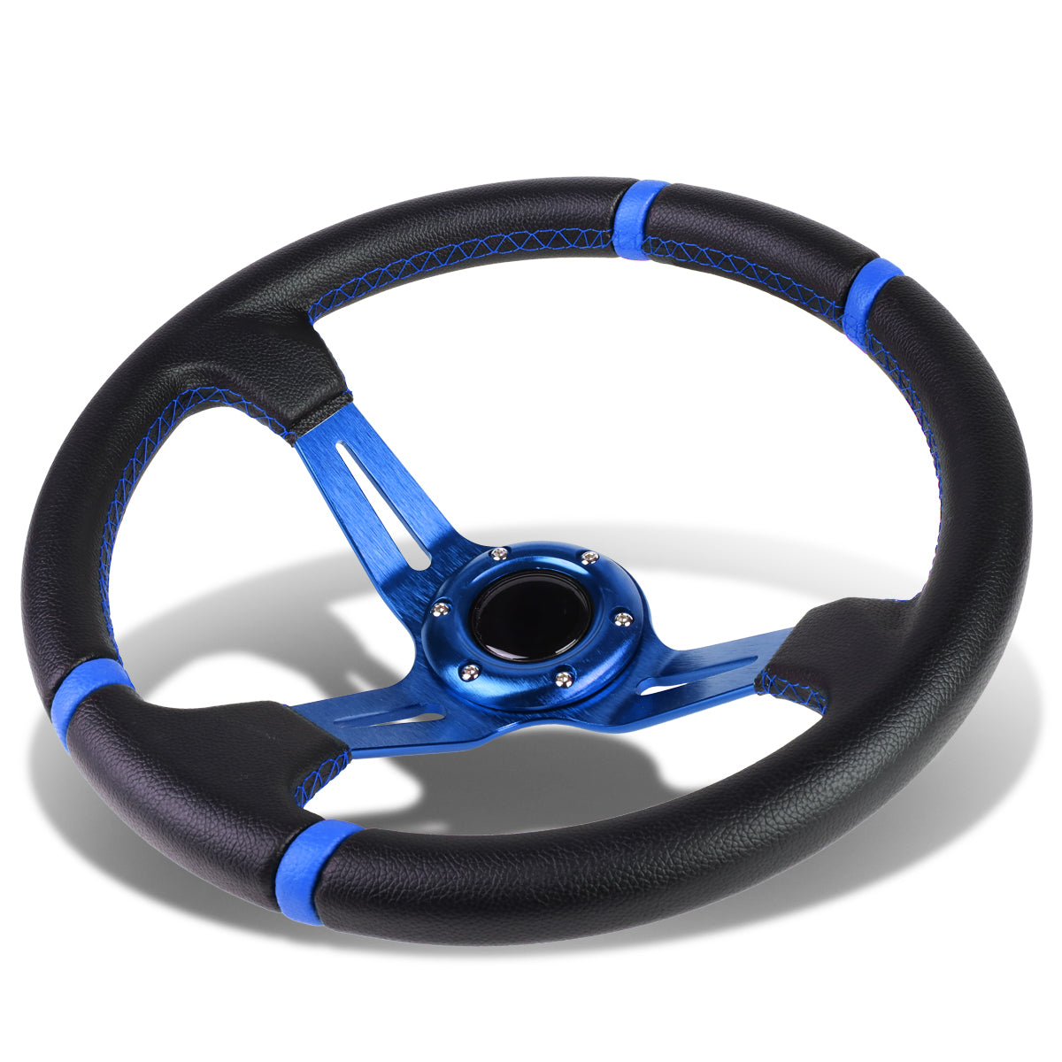 350mm Aluminum 3.5 in. Deep Dish Vinyl Leather Grip Steering Wheel