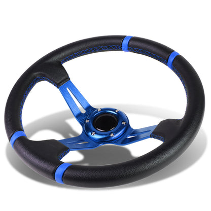 350mm Aluminum 3.5 in. Deep Dish Vinyl Leather Grip Steering Wheel
