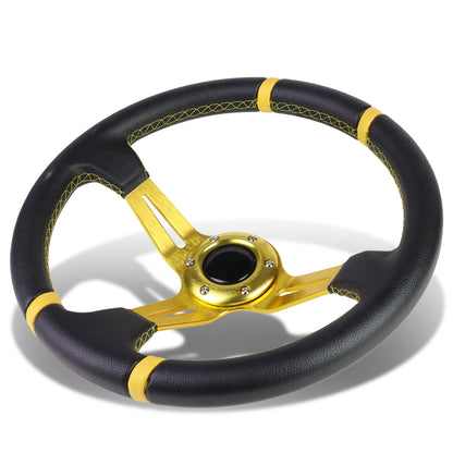 350mm Aluminum 3.5 in. Deep Dish Vinyl Leather Grip Steering Wheel
