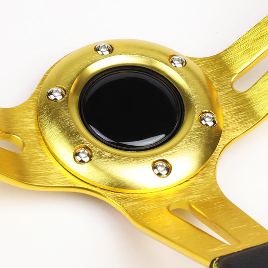 350mm Aluminum 3.5 in. Deep Dish Vinyl Leather Grip Steering Wheel