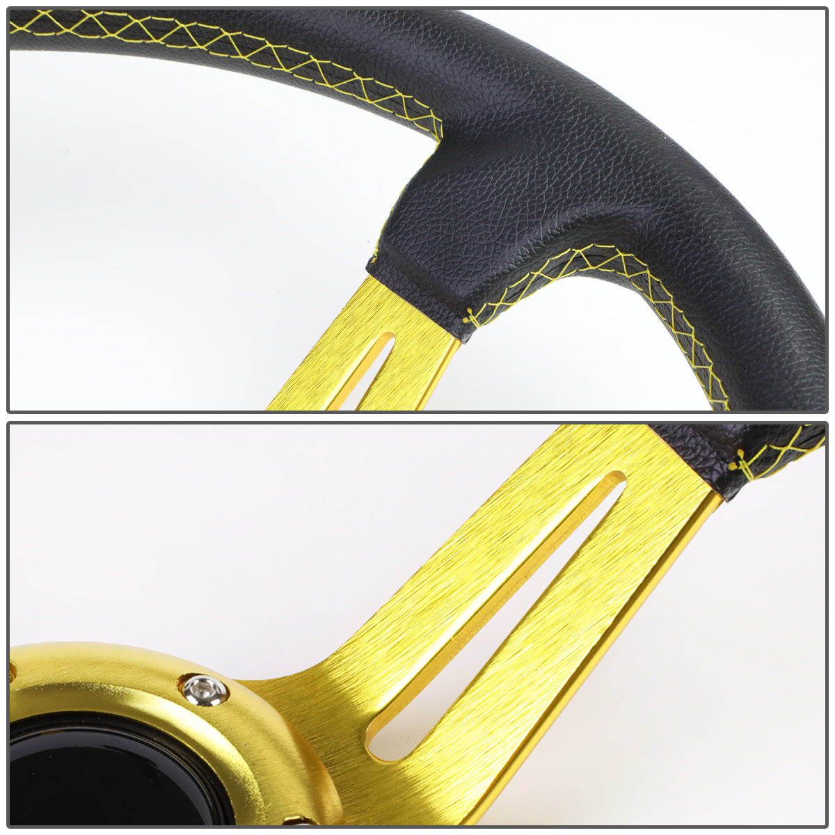 350mm Aluminum 3.5 in. Deep Dish Vinyl Leather Grip Steering Wheel