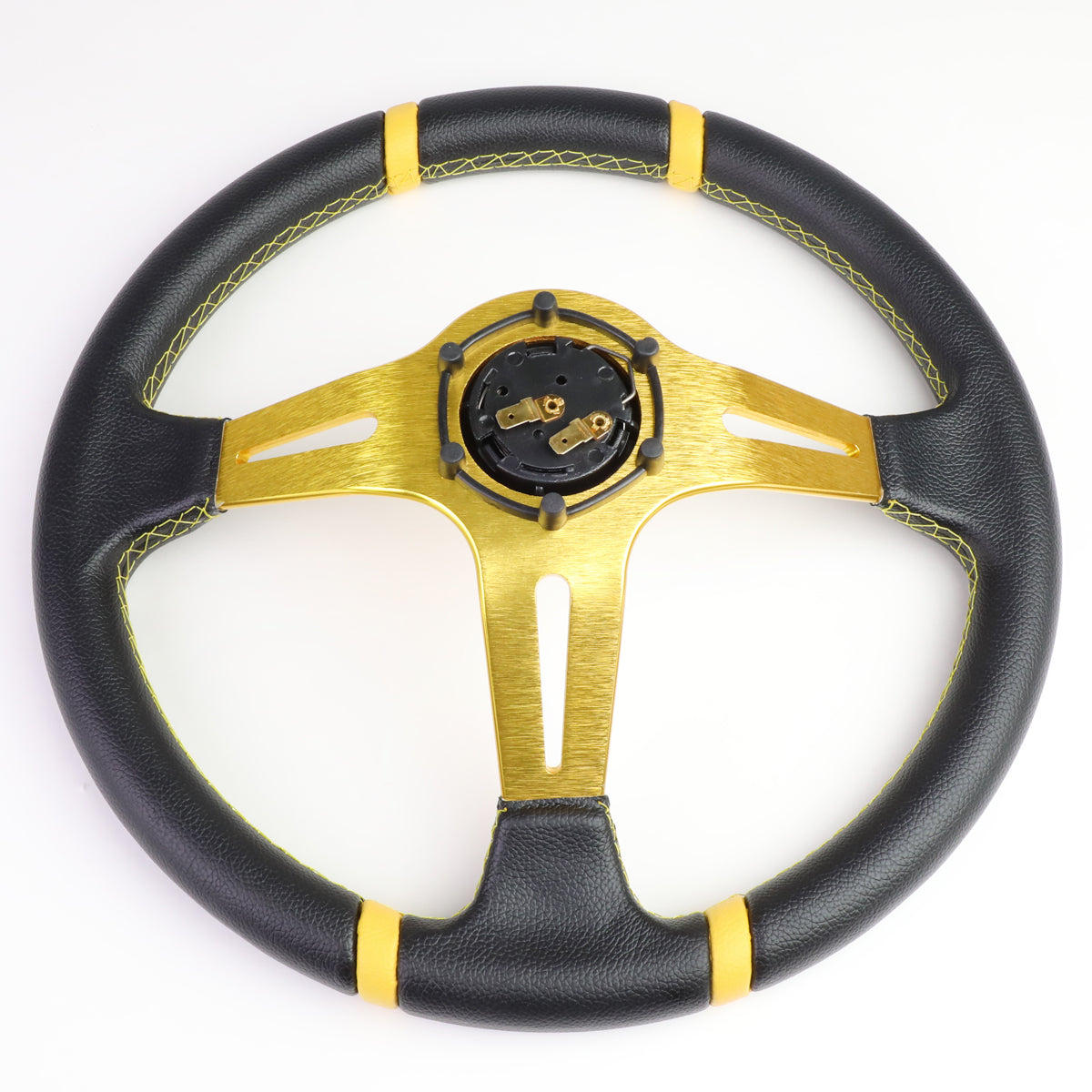 350mm Aluminum 3.5 in. Deep Dish Vinyl Leather Grip Steering Wheel