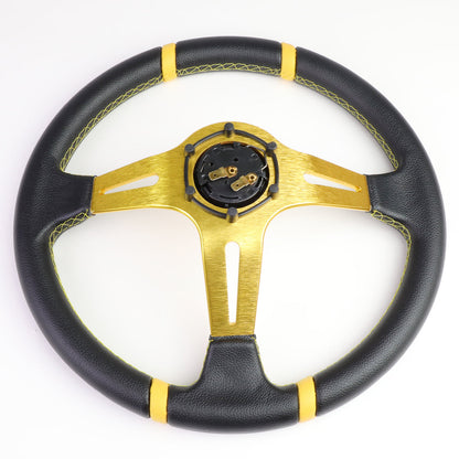 350mm Aluminum 3.5 in. Deep Dish Vinyl Leather Grip Steering Wheel