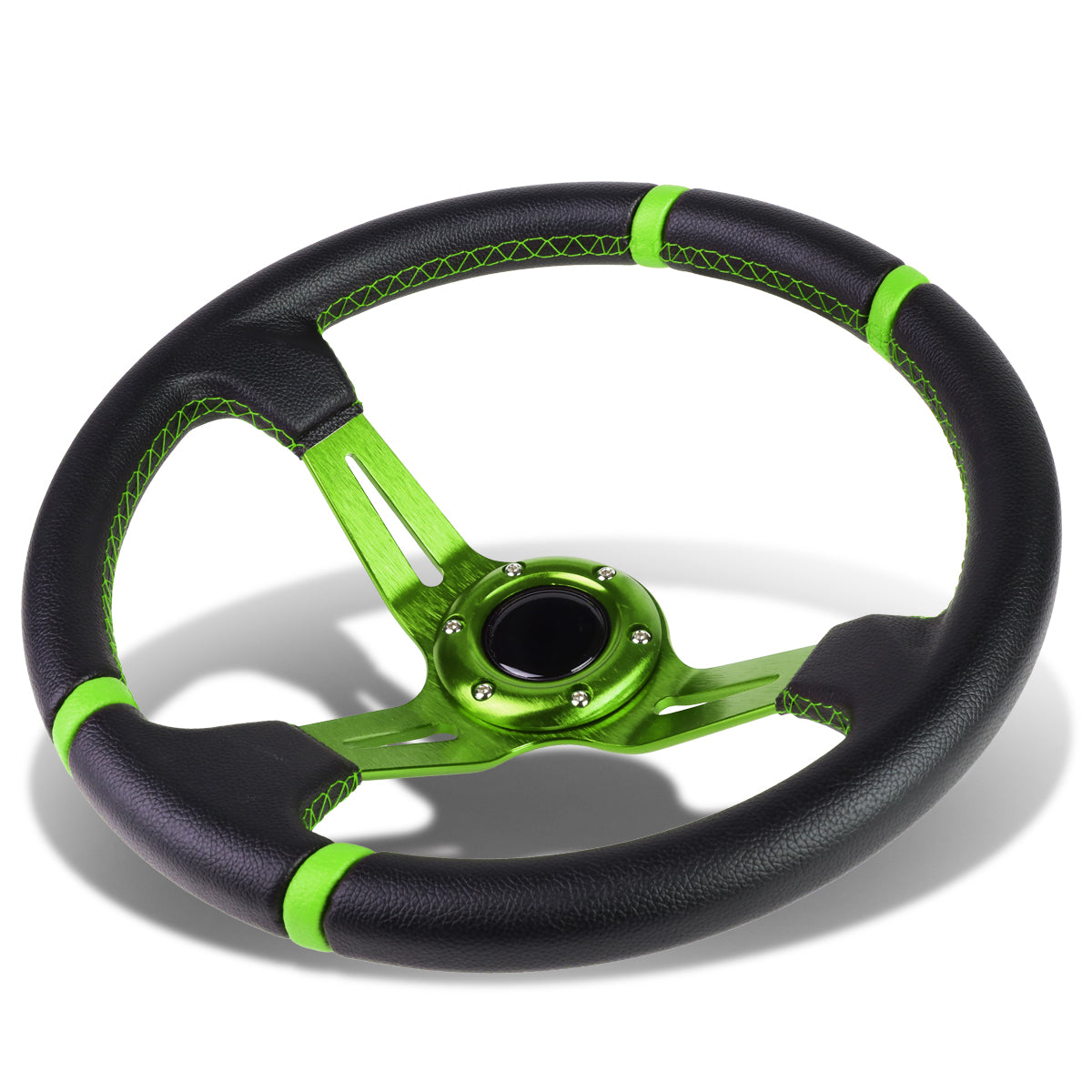 350mm Aluminum 3.5 in. Deep Dish Vinyl Leather Grip Steering Wheel