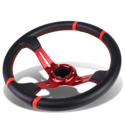 350mm Aluminum 3.5 in. Deep Dish Vinyl Leather Grip Steering Wheel