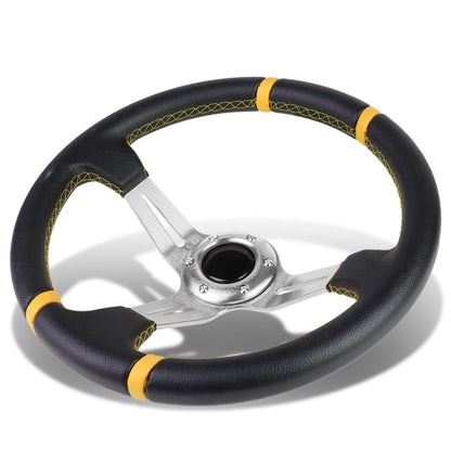 350mm Aluminum 3.5 in. Deep Dish Vinyl Leather Grip Steering Wheel